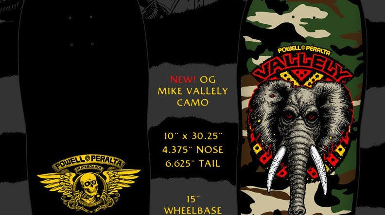 Powell Peralta Mike Vallely Elephant Classic Deck CAMO announced for April 24 - SkateTillDeath.com