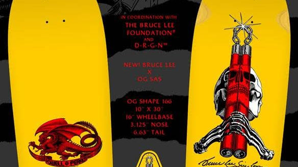Powell Peralta Skull & Nunchucks Bruce Lee Collab Skateboard Deck & T-shirts - SkateTillDeath.com