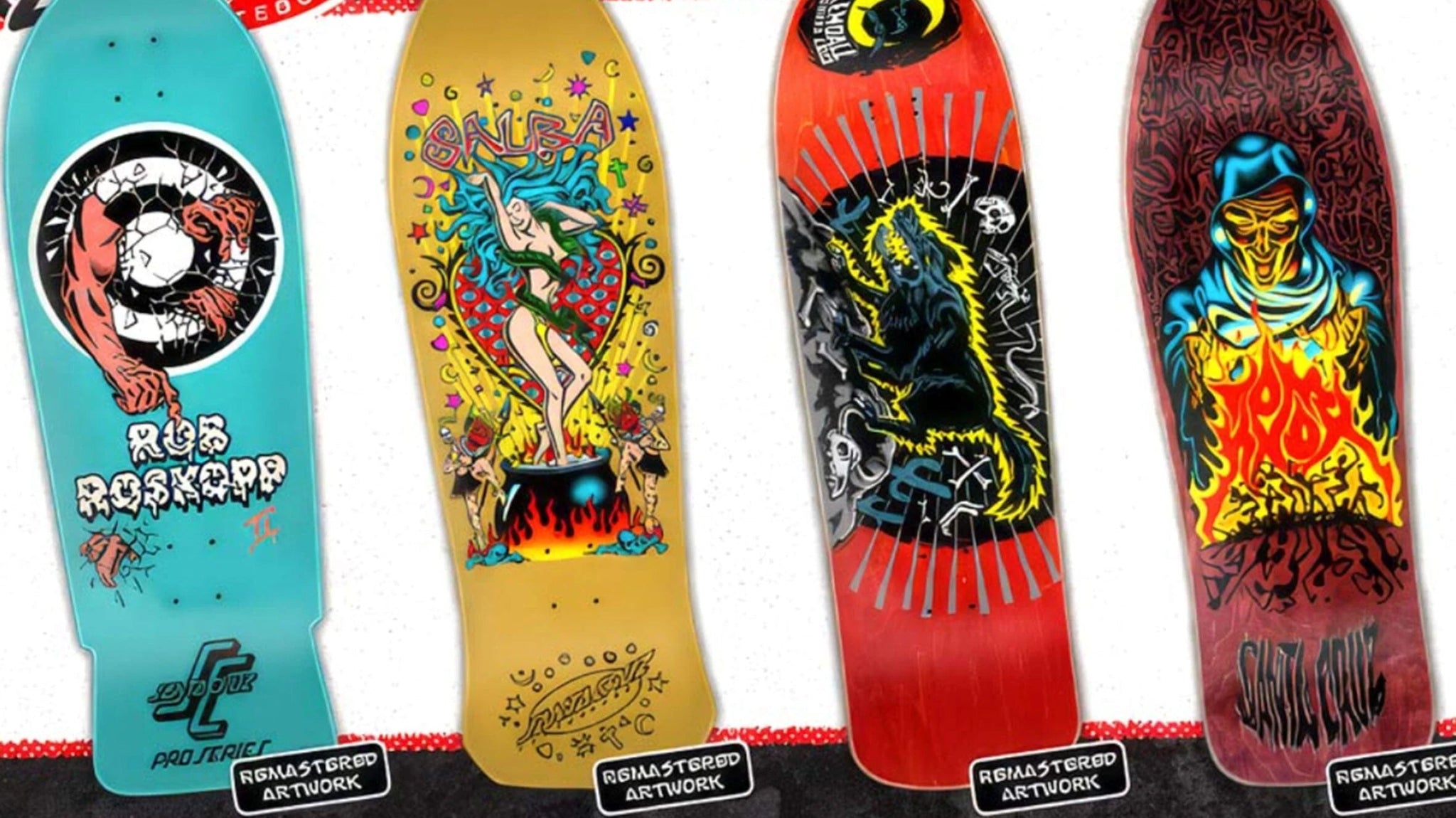 Santa Cruz Fall 2024 Reissue Decks: Limited Edition Legends (Tom Knox, Firepit, Salba Witch Doctor, Rob Roskopp II and Jeff Kendall Wolf) - SkateTillDeath.com