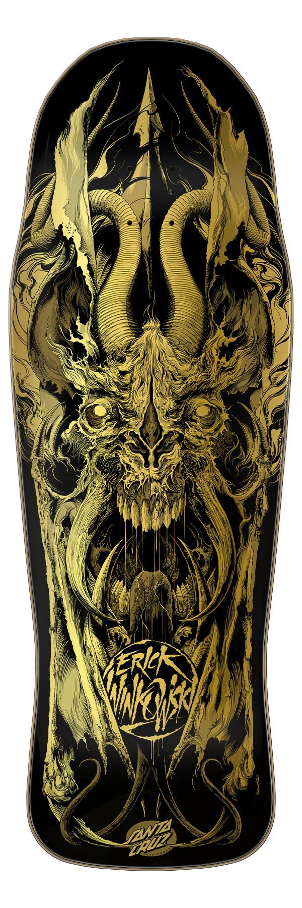 10.34in Winkowski Primeval Gold Santa Cruz Shaped Skateboard Deck - SkateTillDeath.com