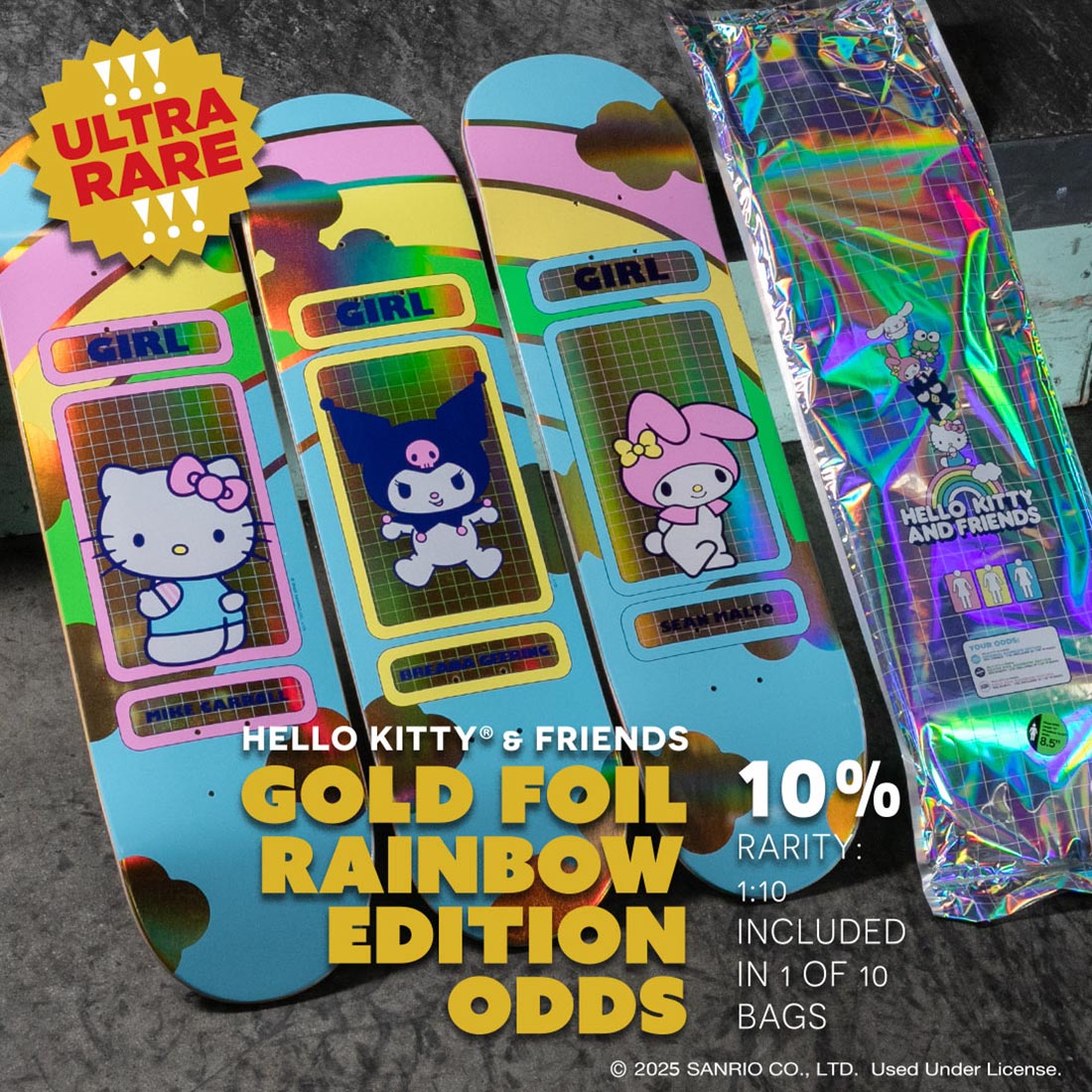 Girl x Hello Kitty Sean Malto Rainbow 8.25″ Skateboard Deck - SkateTillDeath.com