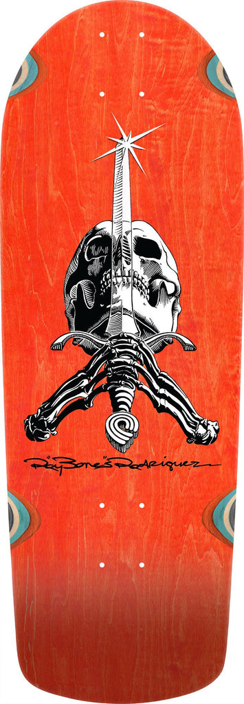 Powell Peralta OG Snub Ray Rodriguez Skull & Sword Reissue Skateboard Deck Orange Stain - 10 x 28.25 - SkateTillDeath.com