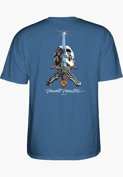 T-Shirt Powell Peralta Skull and Sword - Slate Blue - SkateTillDeath.com