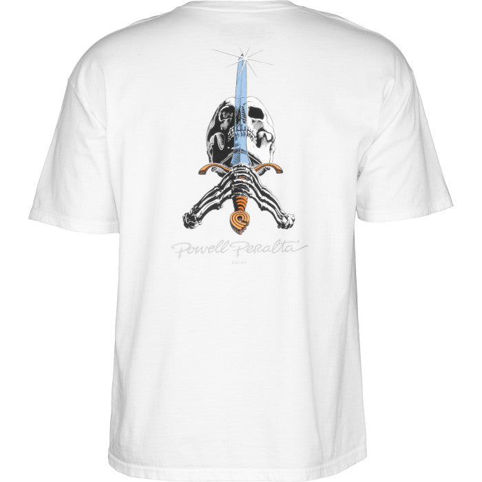 T-Shirt Powell Peralta Skull and Sword - White - SkateTillDeath.com