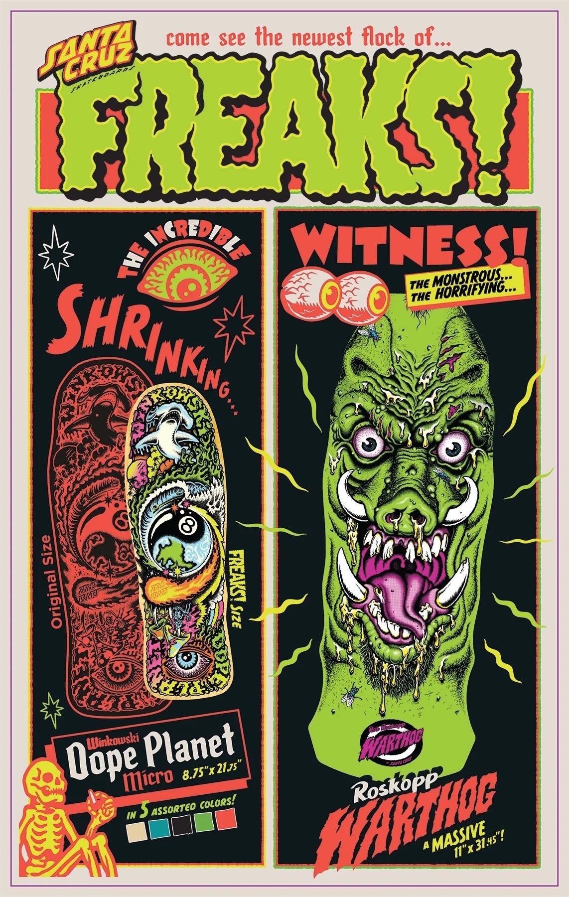 8.75in Erick Winkowski Dope Planet Micro Santa Cruz Freaks Skateboard Deck - SkateTillDeath.com