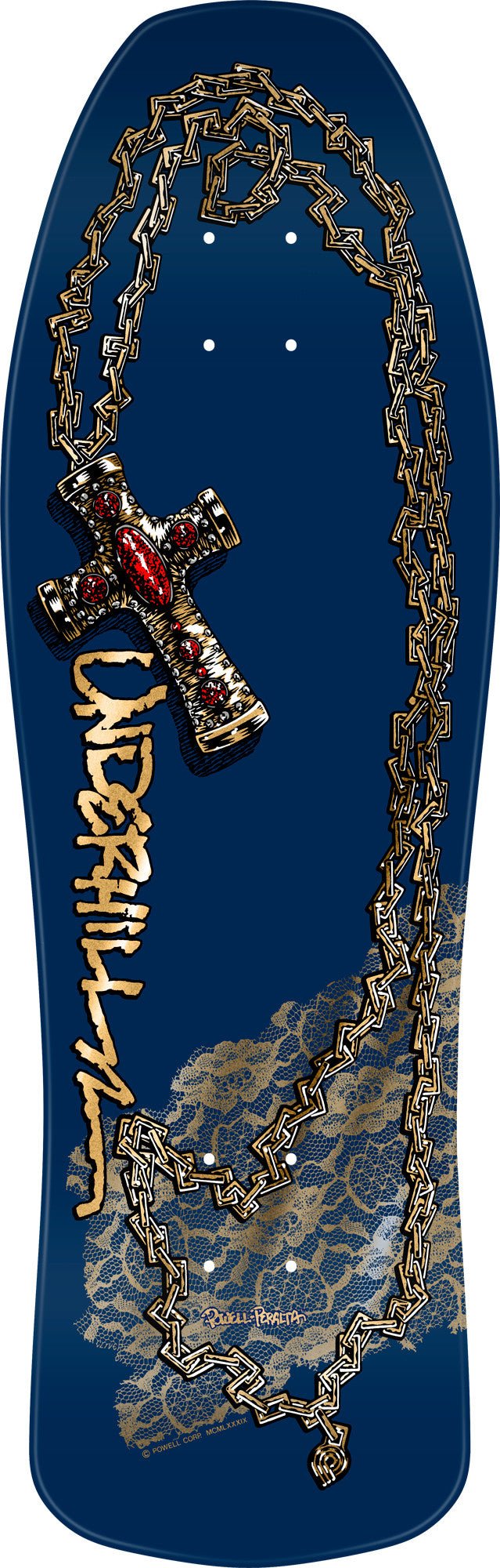 Powell Peralta Ray Underhill Cross Reissue Skateboard Deck Navy / Gold Foil - 9.9 x 31.5 - SkateTillDeath.com