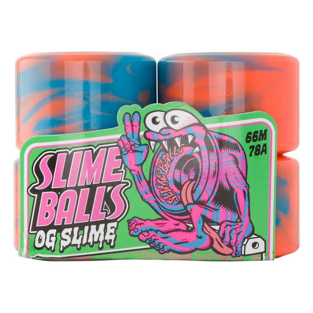 66mm OG Slime Pink Blue Swirl 78a Slime Balls Skateboard Wheels - SkateTillDeath.com