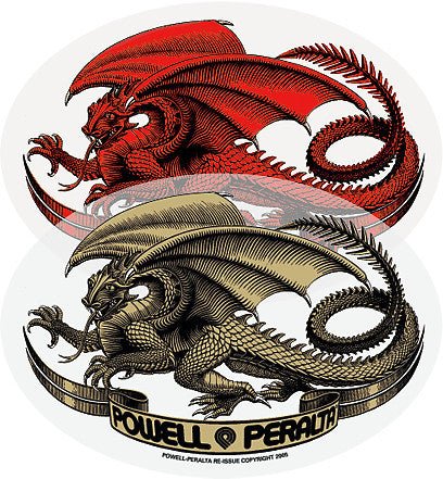 Powell Peralta Oval Dragon Sticker (Singles) - Red and Gold - SkateTillDeath.com
