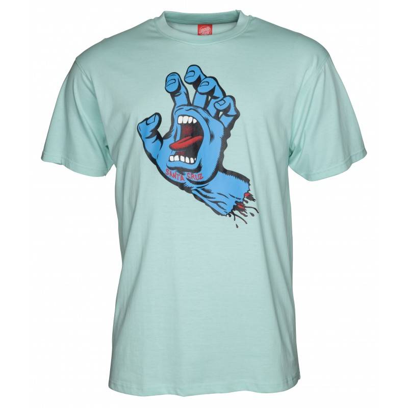 Santa Cruz T-Shirt Screaming Hand Aqua - SkateTillDeath.com