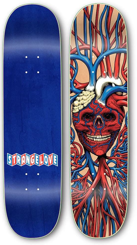 StrangeLove Sean Cliver Heart Skull 8.0" Skate Deck featuring Nike Dunk Art - SkateTillDeath.com