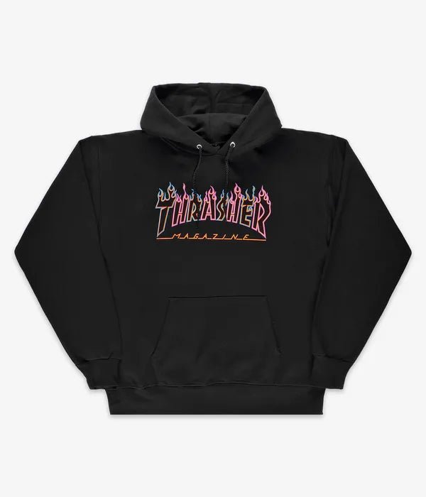 Thrasher Double Flame Neon Logo Hoodie Black SkateTillDeath