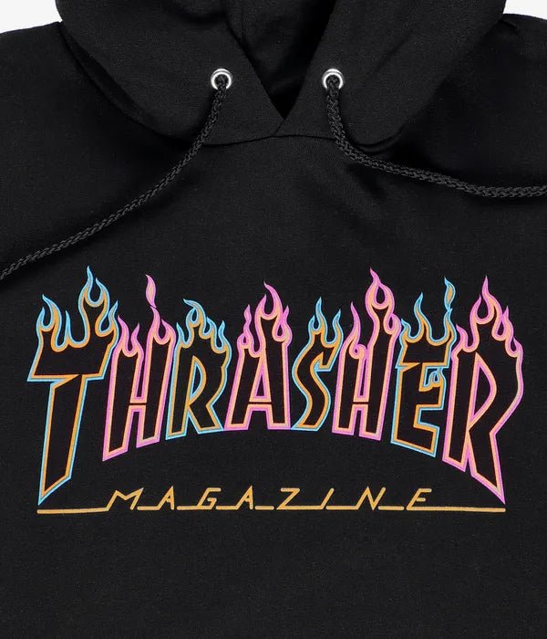 Thrasher Double Flame Neon Logo Hoodie Black - SkateTillDeath.com